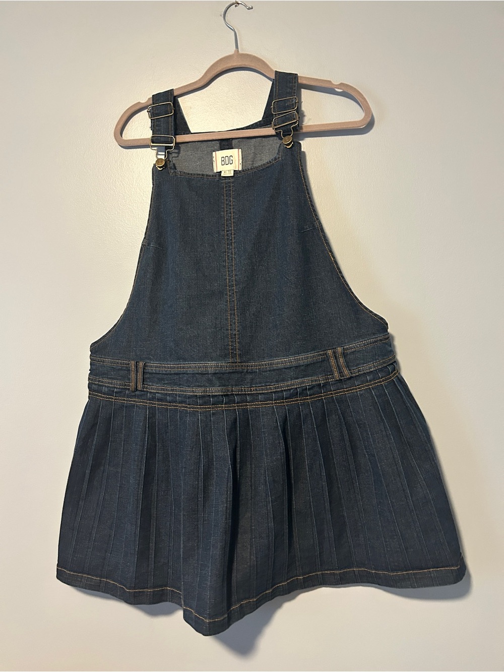 BDG Dark Blue Denim Overall Skirt with Pleated Hem